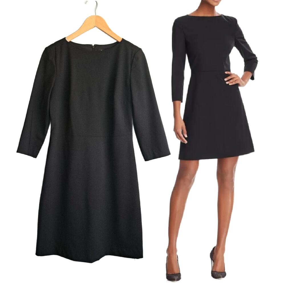 THEORY Black Stretch Wool Kamillina NZ Classic Dress Size 6 Work LBD 3/4 Sleeve